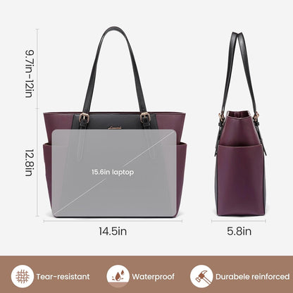 Laptop Tote Bag for Women,Leather Work Computer Briefcase Bag