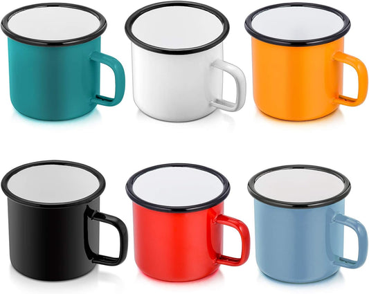 Enamel Camping Coffee Mug Set of 6, 12 Ounce, 350ML & Multicolor