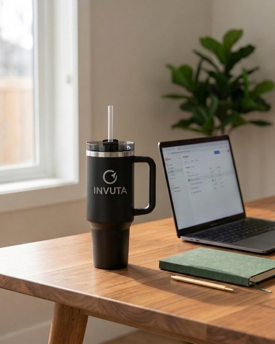 Aurevia 40oz Insulated Tumbler with Handle and Straw – Stainless Steel Vacuum Insulated Cup, Matte Black Travel Mug, Leak-Resistant Lid, Cold 16H Hot 12H