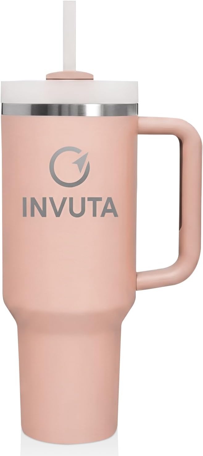 Aurevia 40oz Insulated Tumbler with Handle and Straw – Stainless Steel Vacuum Insulated Cup, Matte Black Travel Mug, Leak-Resistant Lid, Cold 16H Hot 12H