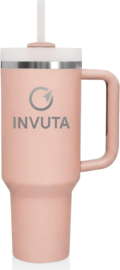 Aurevia 40oz Insulated Tumbler with Handle and Straw – Stainless Steel Vacuum Insulated Cup, Matte Black Travel Mug, Leak-Resistant Lid, Cold 16H Hot 12H