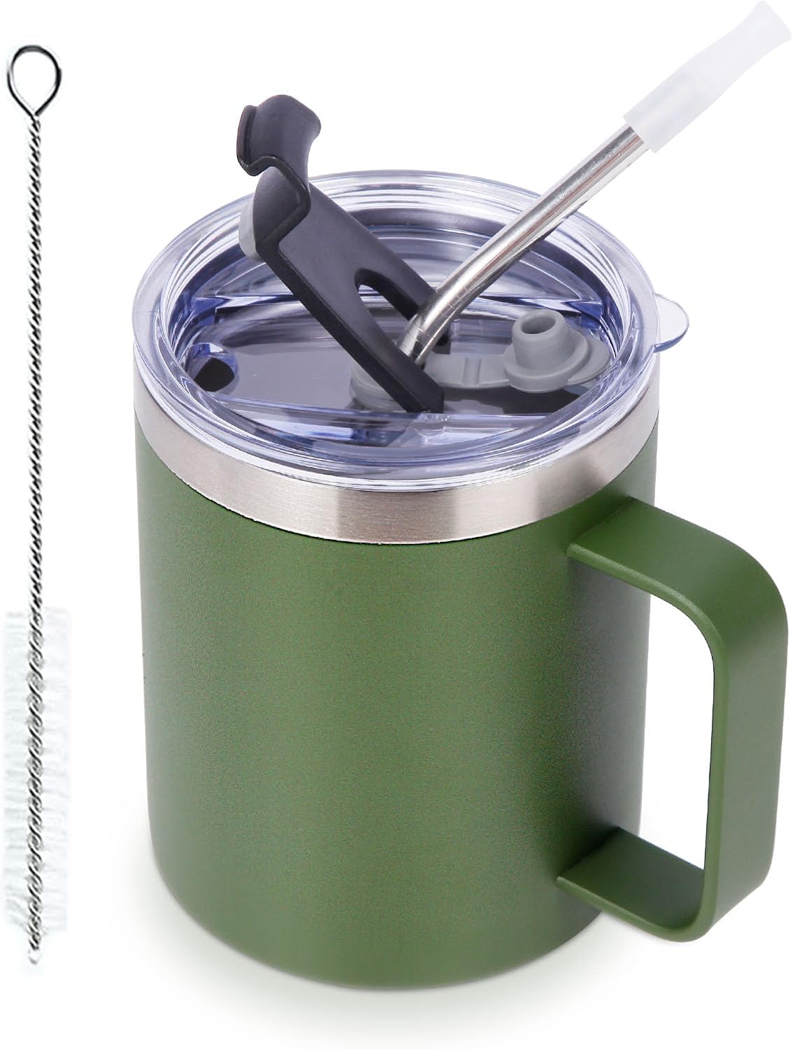 Volhoply 12oz Insulated Leakproof Coffee Mug with Flip & Straw Lid,Double Wall Vacuum Stainless Steel Travel Cafe Tumbler Cup with Handle,Reusable Camping Mugs Keep Cold/Hot(White,1 Set)