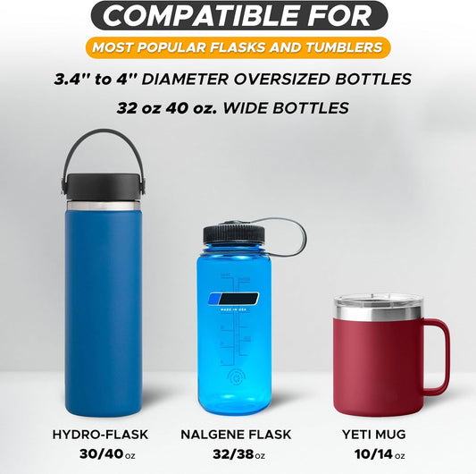 Car Cup Holder Expander | Fits 32/40 oz Hydro Flasks | Yeti, Nalgene & Large Bottles up to 3.8" | Universal Cup Adapter for Cars with 3.2" Holders – Black