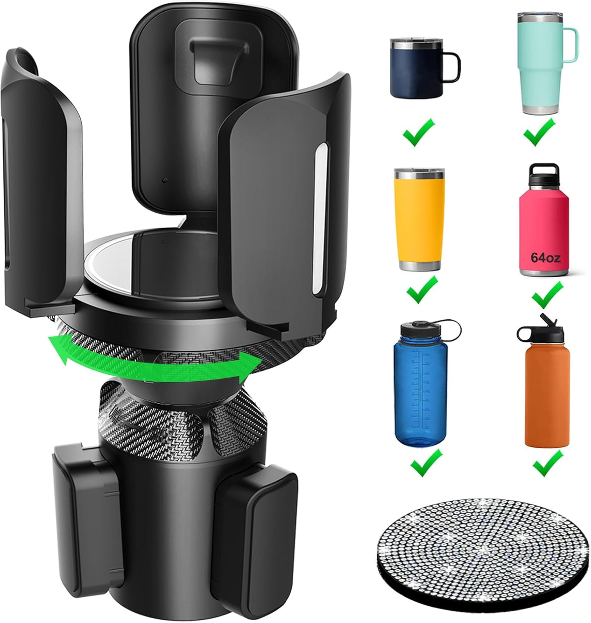 Upgraded 64oz Large Cup Holder Expander with Coaster for Car