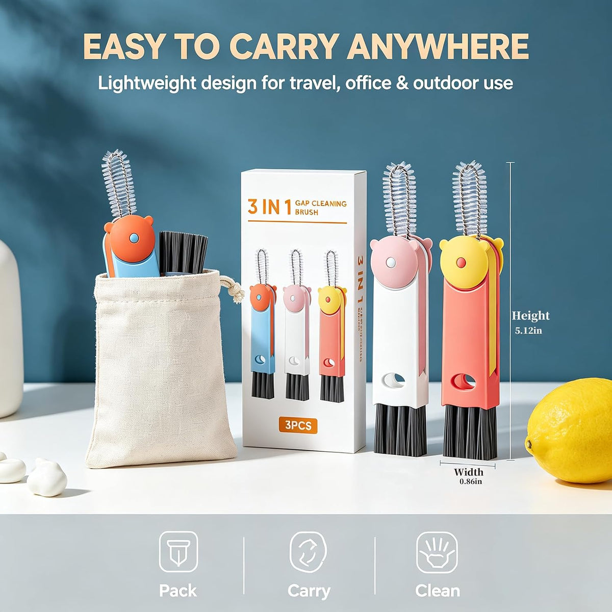 3 in 1 Cup Lid Cleaning Brush - Upgraded Version Cup Lid Brush with Packaging Box, Suitable for All Types of Cups, Bottle Gaps, Portable Travel and Home Kitchen Multifunctional Cleaning Set (3pcs)