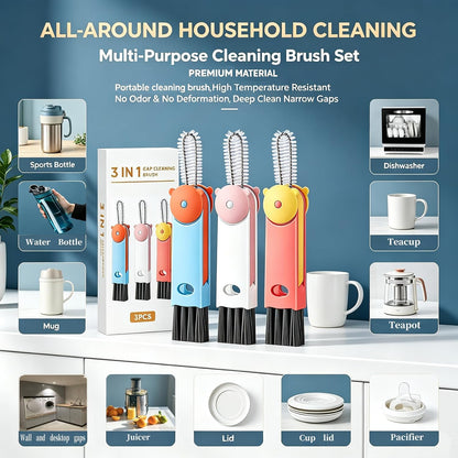 3 in 1 Cup Lid Cleaning Brush - Upgraded Version Cup Lid Brush with Packaging Box, Suitable for All Types of Cups, Bottle Gaps, Portable Travel and Home Kitchen Multifunctional Cleaning Set (3pcs)