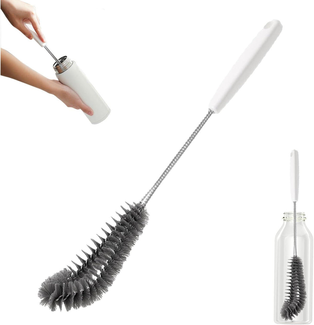 16 inches Long Handle Black Bottle Cleaning Brushes - Perfect for Baby Bottles, Sports Bottles, Glassware, Mugs, Jars, and Stemware