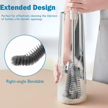 16 inches Long Handle Black Bottle Cleaning Brushes - Perfect for Baby Bottles, Sports Bottles, Glassware, Mugs, Jars, and Stemware
