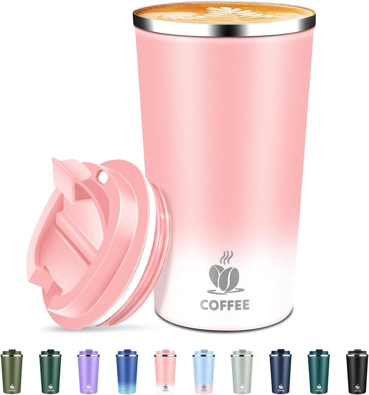 Insulated Travel Coffee Mug Reusable Coffee Tumbler Cup with Flip Lid Leak Proof Spill Proof for Office School Party Camping Hot and Cold Drink,Stainless Steel 17oz (Agave Green)
