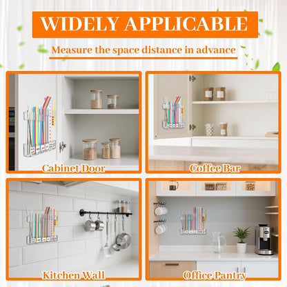 Upgraded 9.84" Large Straw Holder for Cabinet Door, 3-Part Adjustable Straw Organizer Storage with Strong Adhesive Double-sided Tape, Ultra Sticky Under-Cabinet Mount Storage (Transparent)
