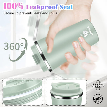17oz Insulated Travel Coffee Mug with Flip Lid ¨C Leakproof Stainless Steel Insulated Coffee Tumblers, Reusable Coffee Cup for Hot & Cold Drinks, Perfect for Camping & On-the-Go