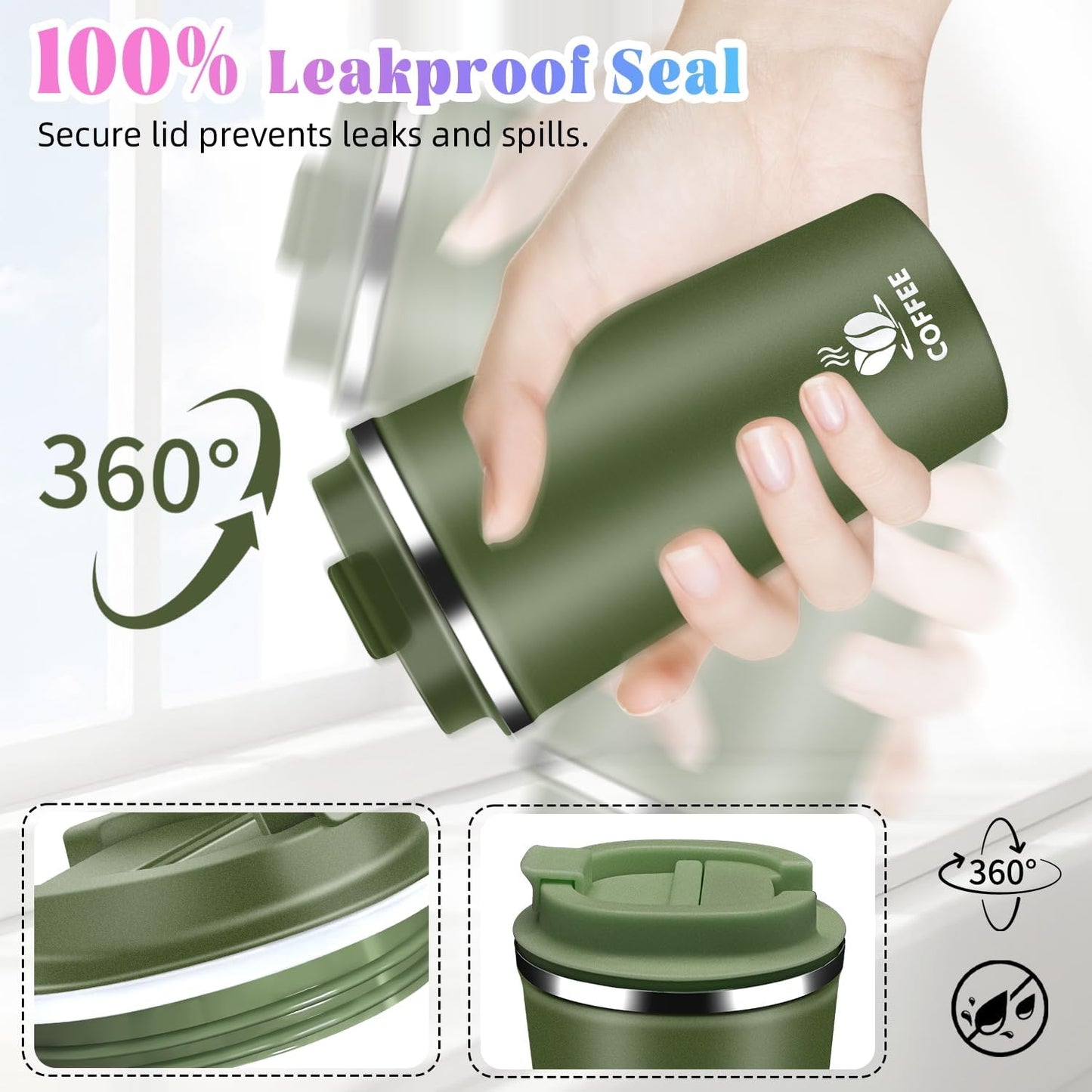 17oz Insulated Travel Coffee Mug with Flip Lid ¨C Leakproof Stainless Steel Insulated Coffee Tumblers, Reusable Coffee Cup for Hot & Cold Drinks, Perfect for Camping & On-the-Go