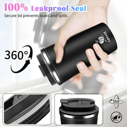 17oz Insulated Travel Coffee Mug with Flip Lid ¨C Leakproof Stainless Steel Insulated Coffee Tumblers, Reusable Coffee Cup for Hot & Cold Drinks, Perfect for Camping & On-the-Go