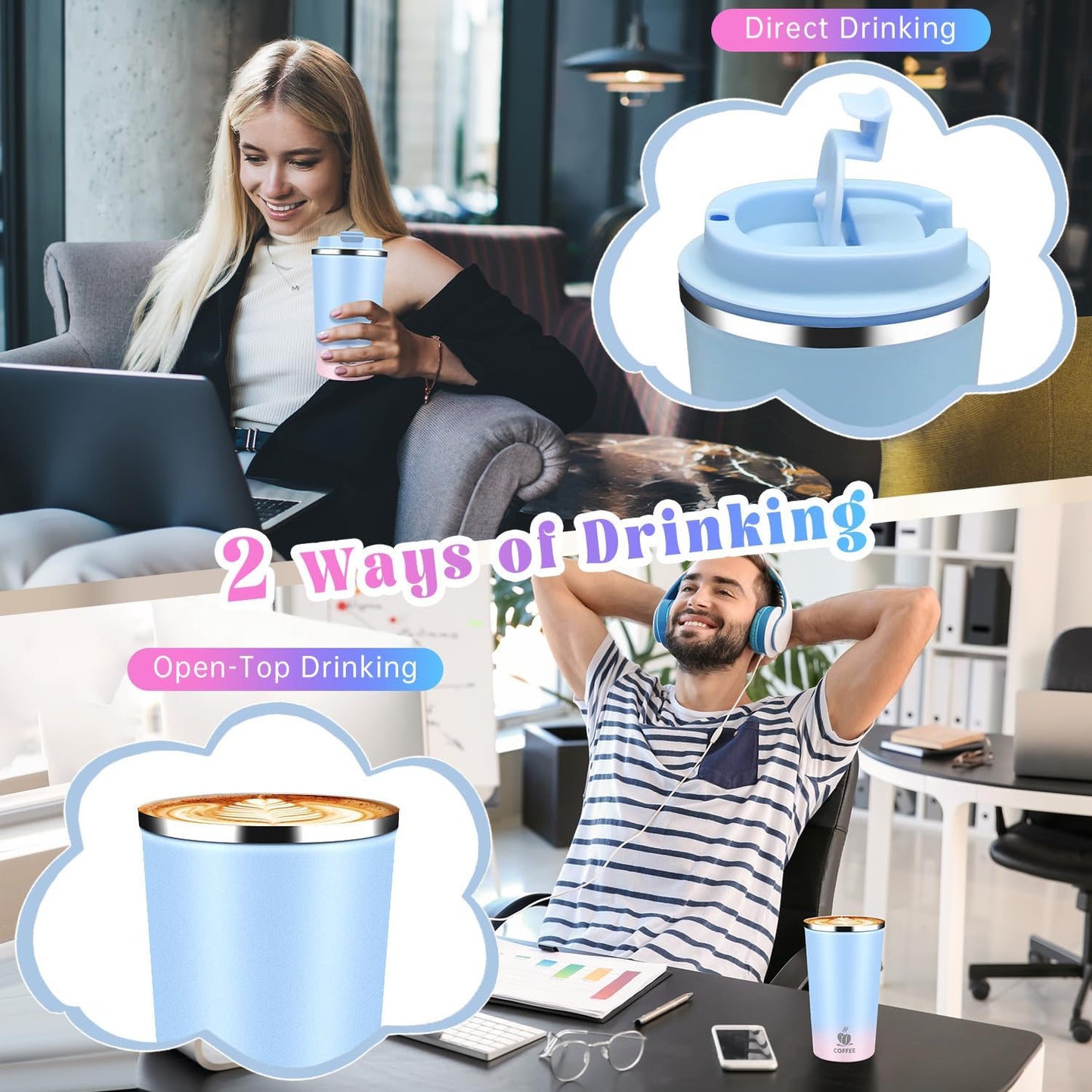 17oz Insulated Travel Coffee Mug with Flip Lid ¨C Leakproof Stainless Steel Insulated Coffee Tumblers, Reusable Coffee Cup for Hot & Cold Drinks, Perfect for Camping & On-the-Go