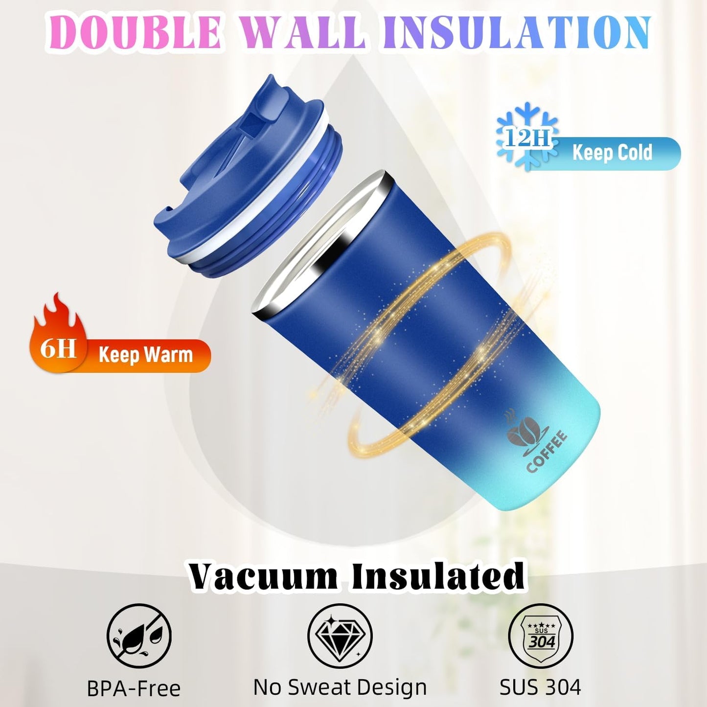 17oz Insulated Travel Coffee Mug with Flip Lid ¨C Leakproof Stainless Steel Insulated Coffee Tumblers, Reusable Coffee Cup for Hot & Cold Drinks, Perfect for Camping & On-the-Go