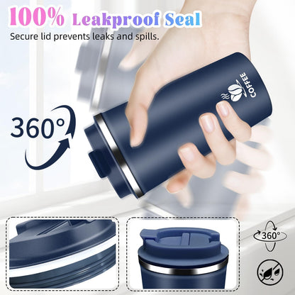 17oz Insulated Travel Coffee Mug with Flip Lid ¨C Leakproof Stainless Steel Insulated Coffee Tumblers, Reusable Coffee Cup for Hot & Cold Drinks, Perfect for Camping & On-the-Go