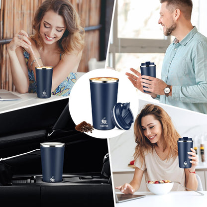 17oz Insulated Travel Coffee Mug with Flip Lid ¨C Leakproof Stainless Steel Insulated Coffee Tumblers, Reusable Coffee Cup for Hot & Cold Drinks, Perfect for Camping & On-the-Go