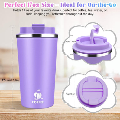 17oz Insulated Travel Coffee Mug with Flip Lid ¨C Leakproof Stainless Steel Insulated Coffee Tumblers, Reusable Coffee Cup for Hot & Cold Drinks, Perfect for Camping & On-the-Go