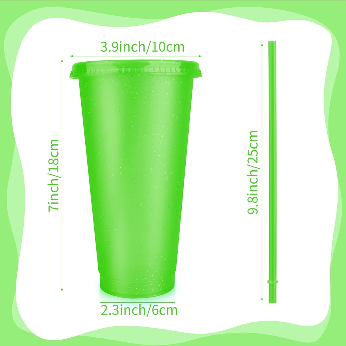 16-Piece Reusable Cups with Lids and Straws, 24 oz Glitter Plastic Tumbler Iced Coffee Cups Travel Mug Cup for Smoothie Juices Beach or Bachelor Party (Black)