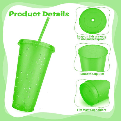 16-Piece Reusable Cups with Lids and Straws, 24 oz Glitter Plastic Tumbler Iced Coffee Cups Travel Mug Cup for Smoothie Juices Beach or Bachelor Party (Black)