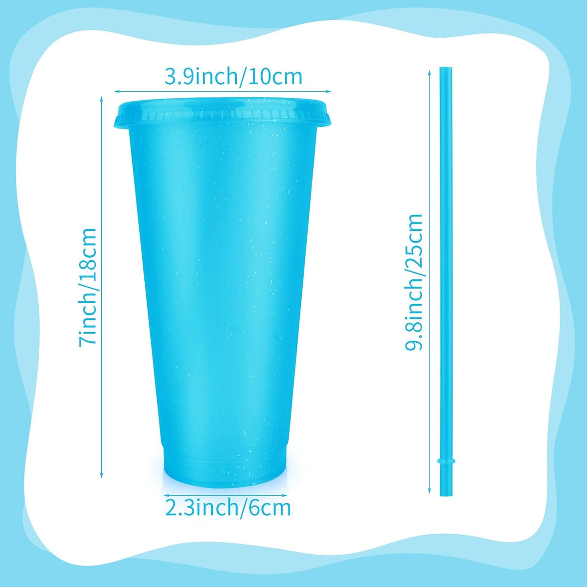 16-Piece Reusable Cups with Lids and Straws, 24 oz Glitter Plastic Tumbler Iced Coffee Cups Travel Mug Cup for Smoothie Juices Beach or Bachelor Party (Black)