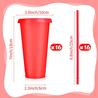 16-Piece Reusable Cups with Lids and Straws, 24 oz Glitter Plastic Tumbler Iced Coffee Cups Travel Mug Cup for Smoothie Juices Beach or Bachelor Party (Black)