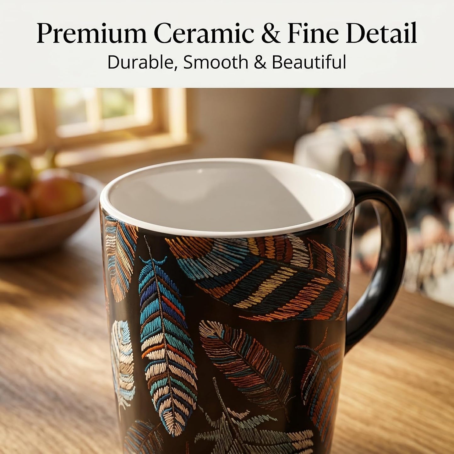 17 oz Ceramic Travel Mug with Lid and Handle, Floral | Tall Tea Cup, Microwave & Dishwasher Safe Coffee Cup, Gift Box Included