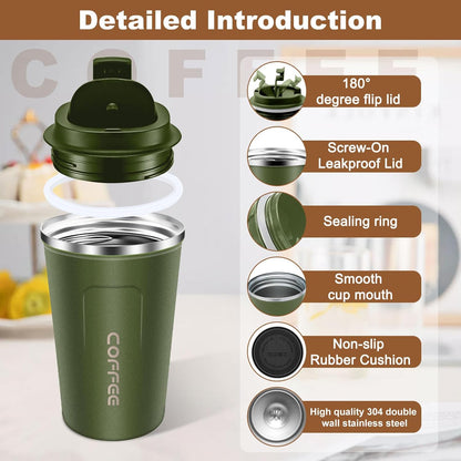 Insulated Coffee Mug 12 oz Travel Coffee Mug with Lid Pill Proof, Stainless Steel Vacuum Thermal to GO Leakproof, Tumbler Reusable Coffee Cup for Men and Women Hot & Iced Drinks