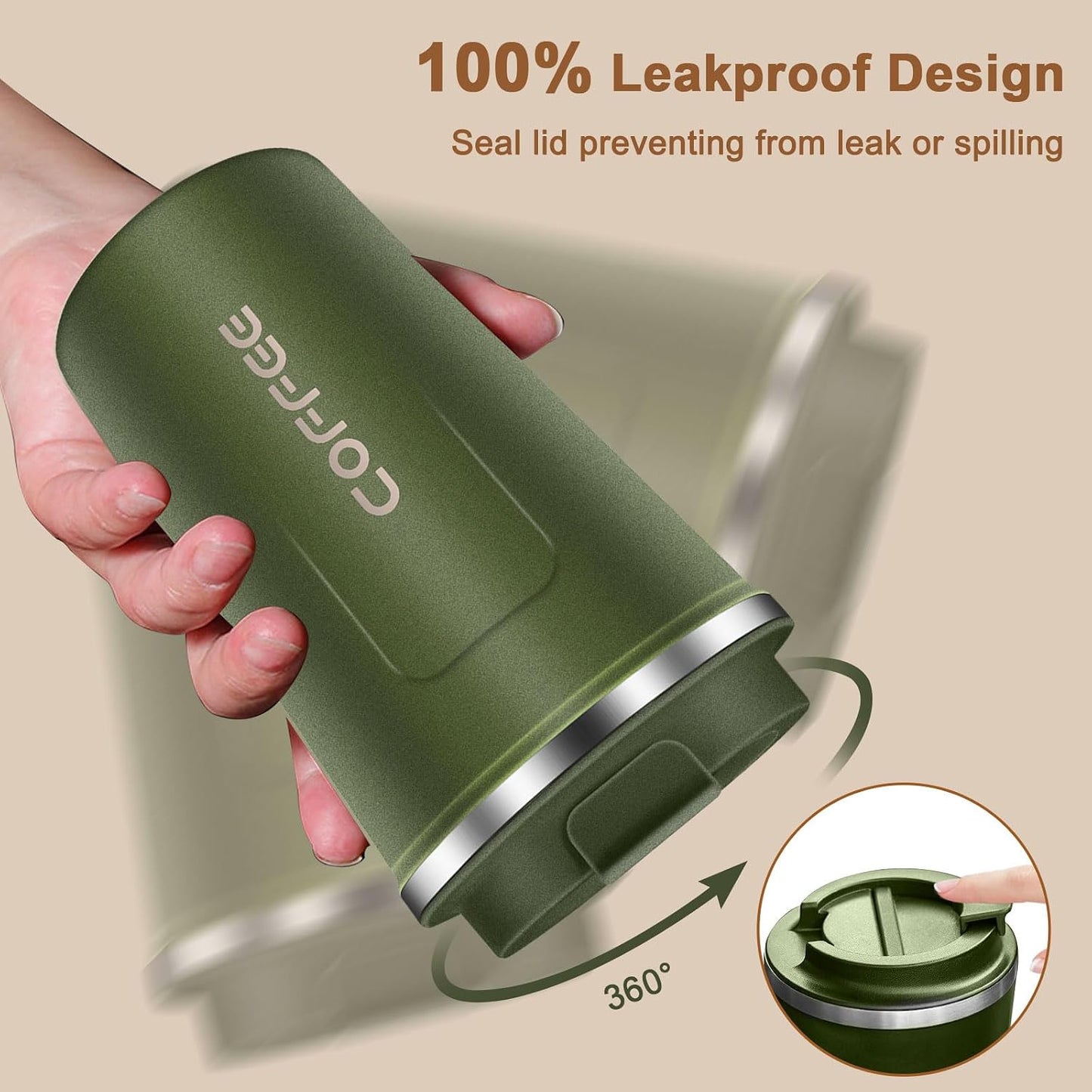 Insulated Coffee Mug 12 oz Travel Coffee Mug with Lid Pill Proof, Stainless Steel Vacuum Thermal to GO Leakproof, Tumbler Reusable Coffee Cup for Men and Women Hot & Iced Drinks