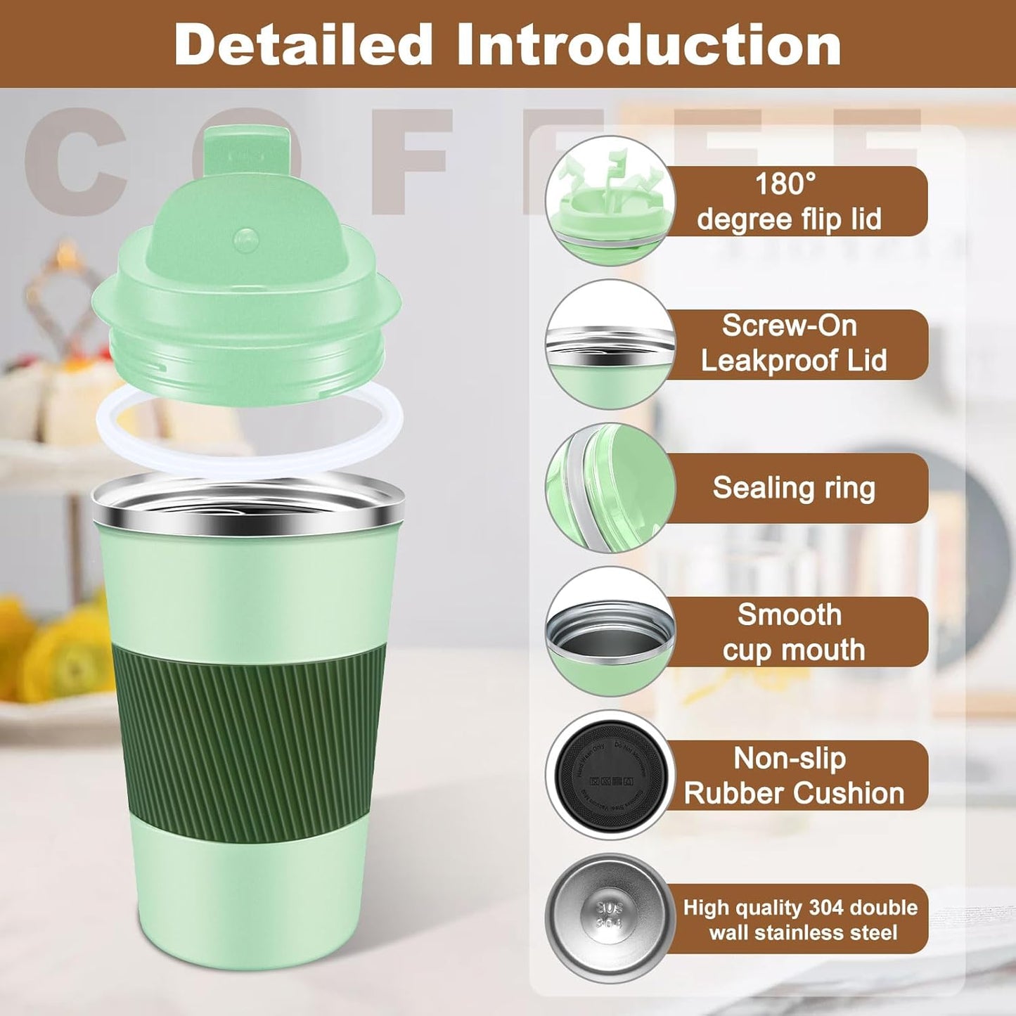 Insulated Coffee Mug 12 oz Travel Coffee Mug with Lid Pill Proof, Stainless Steel Vacuum Thermal to GO Leakproof, Tumbler Reusable Coffee Cup for Men and Women Hot & Iced Drinks