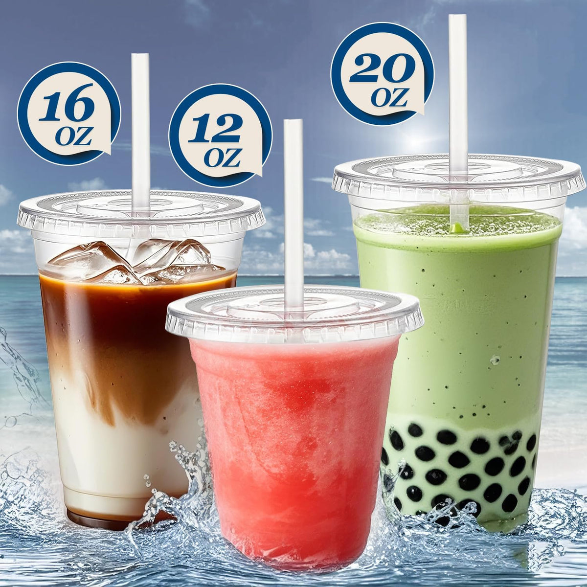 100 Sets 16 oz Plastic Cups with Lids and Straws