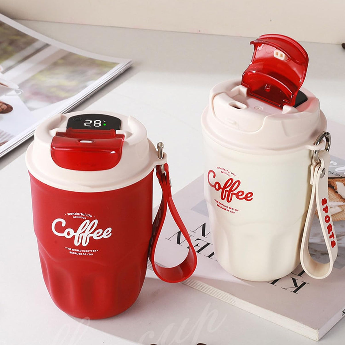Vacuum Flask,Coffee Vacuum,Travel Bottles,Insulated Water Bottle，Coffee Mug,316 Stainless Steel Inner Liner，Duals Hot & Cold Insulation, Portable with Drinking Lid and Handle, Ideal for Offices
