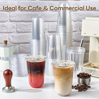 100 Pack 12 oz Disposable Plastic Cups with Lids and Straws