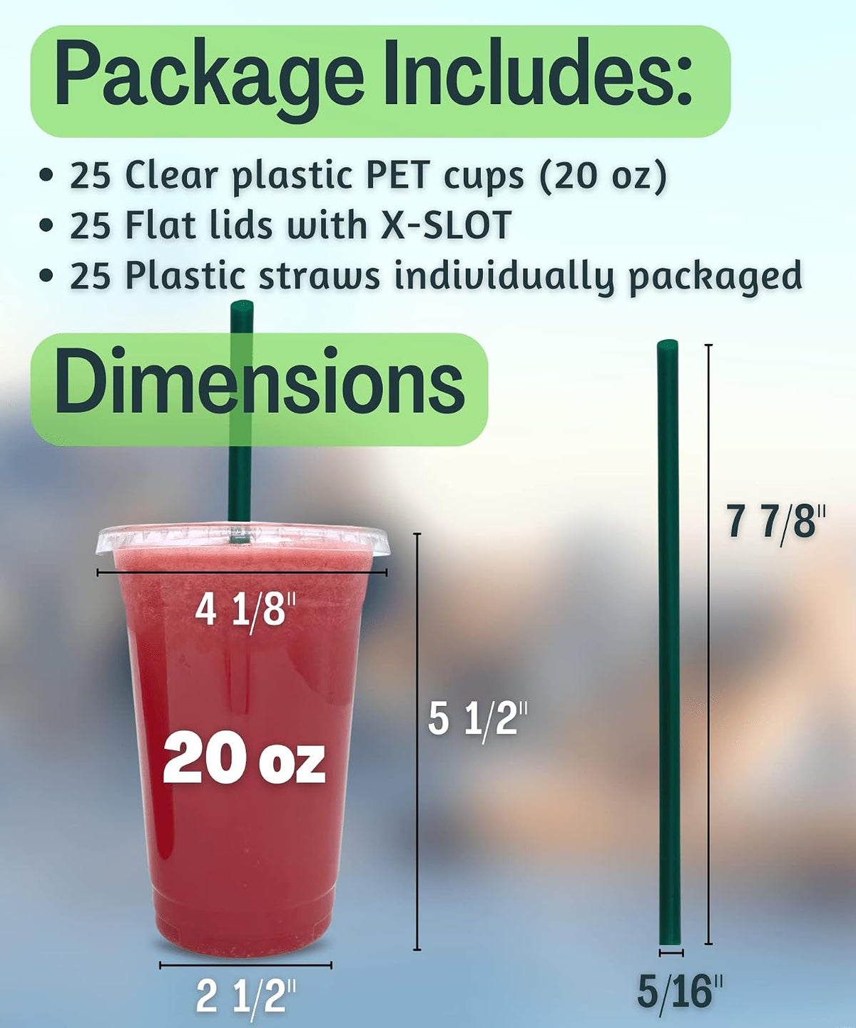 20 oz Clear Plastic Cups with Lids and STRAWS, Disposable Drinking Cups for Cold Drinks, Iced Coffee, Milkshakes, Smoothies