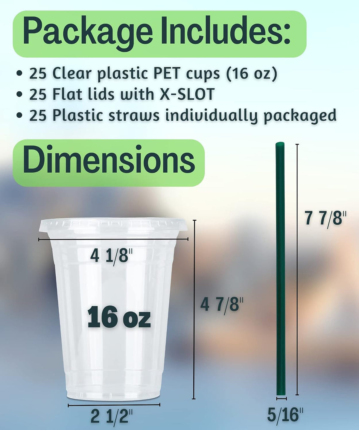 20 oz Clear Plastic Cups with Lids and STRAWS, Disposable Drinking Cups for Cold Drinks, Iced Coffee, Milkshakes, Smoothies