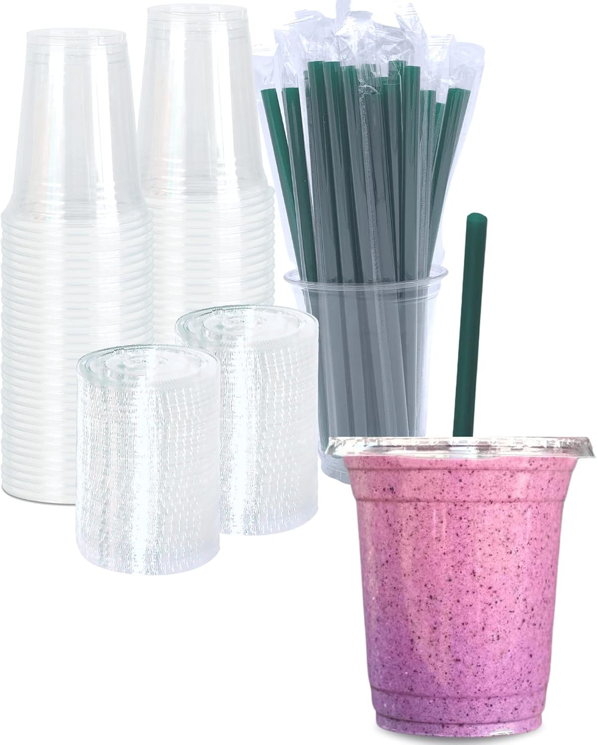 20 oz Clear Plastic Cups with Lids and STRAWS, Disposable Drinking Cups for Cold Drinks, Iced Coffee, Milkshakes, Smoothies