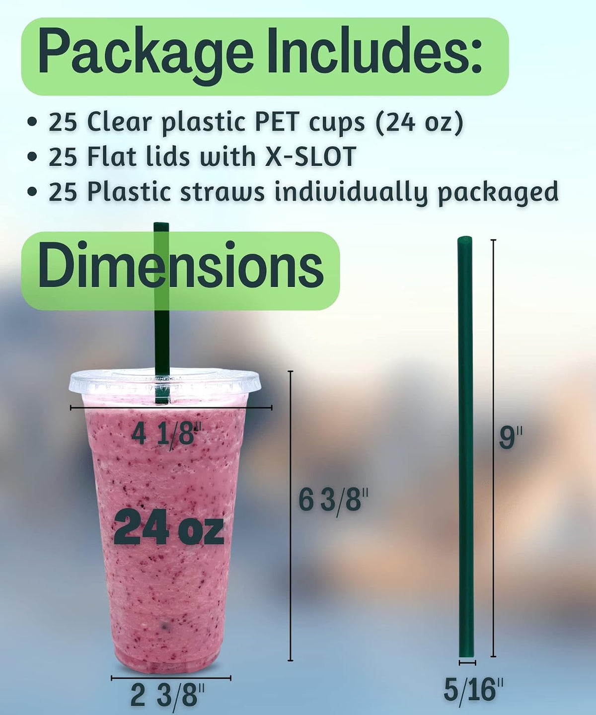 20 oz Clear Plastic Cups with Lids and STRAWS, Disposable Drinking Cups for Cold Drinks, Iced Coffee, Milkshakes, Smoothies