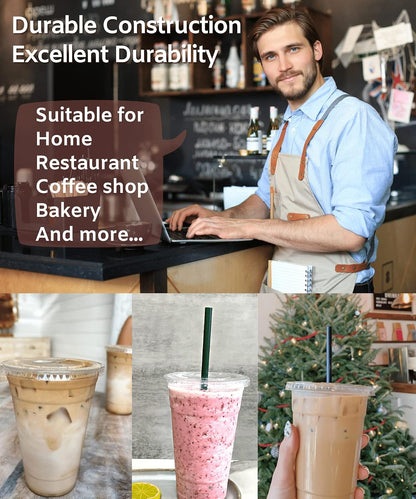 20 oz Clear Plastic Cups with Lids and STRAWS, Disposable Drinking Cups for Cold Drinks, Iced Coffee, Milkshakes, Smoothies
