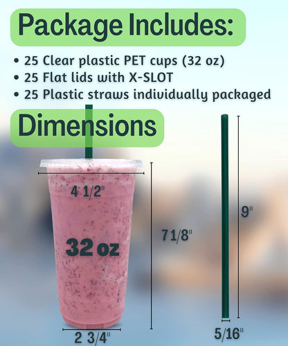 20 oz Clear Plastic Cups with Lids and STRAWS, Disposable Drinking Cups for Cold Drinks, Iced Coffee, Milkshakes, Smoothies