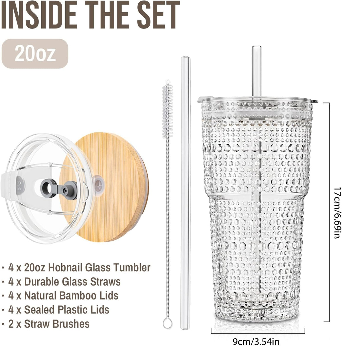 20oz Ribbed & Floral Glass Tumbler with Lid and Straw – Iced Coffee Glasses Cups for Smoothie, Matcha, Juice, Water etc. Leakproof and Reusable Glassware Drinking for Travel To Go