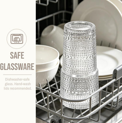 20oz Ribbed & Floral Glass Tumbler with Lid and Straw – Iced Coffee Glasses Cups for Smoothie, Matcha, Juice, Water etc. Leakproof and Reusable Glassware Drinking for Travel To Go