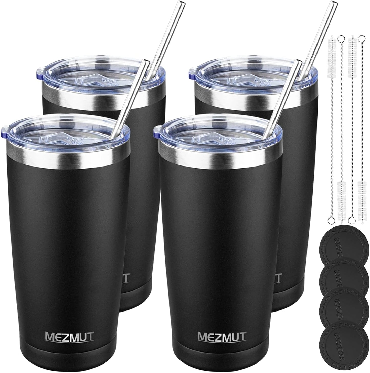 20oz Insulated Tumbler Cup Travel Coffee Mug with Lid Straw(Black,1) | 18/8 Stainless Steel Double Wall Vacuum Spill Proof Metal Insulated Tumbler with Daul Lid and Straw, Hot or Iced Coffee Cup