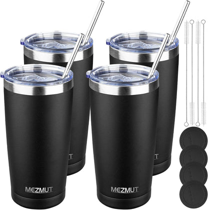 20oz Insulated Tumbler Cup Travel Coffee Mug with Lid Straw(Black,1) | 18/8 Stainless Steel Double Wall Vacuum Spill Proof Metal Insulated Tumbler with Daul Lid and Straw, Hot or Iced Coffee Cup