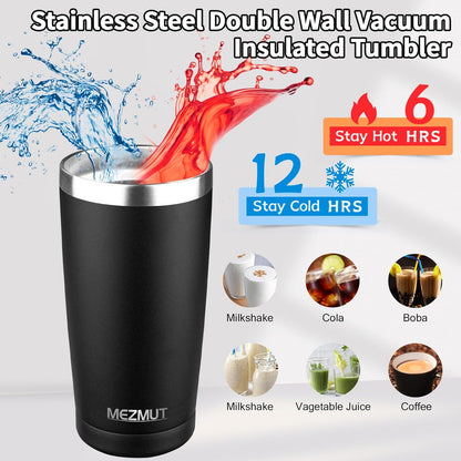 20oz Insulated Tumbler Cup Travel Coffee Mug with Lid Straw(Black,1) | 18/8 Stainless Steel Double Wall Vacuum Spill Proof Metal Insulated Tumbler with Daul Lid and Straw, Hot or Iced Coffee Cup