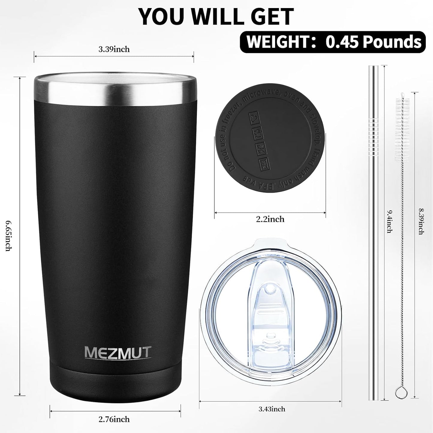 20oz Insulated Tumbler Cup Travel Coffee Mug with Lid Straw(Black,1) | 18/8 Stainless Steel Double Wall Vacuum Spill Proof Metal Insulated Tumbler with Daul Lid and Straw, Hot or Iced Coffee Cup