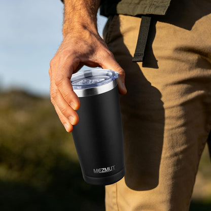 20oz Insulated Tumbler Cup Travel Coffee Mug with Lid Straw(Black,1) | 18/8 Stainless Steel Double Wall Vacuum Spill Proof Metal Insulated Tumbler with Daul Lid and Straw, Hot or Iced Coffee Cup