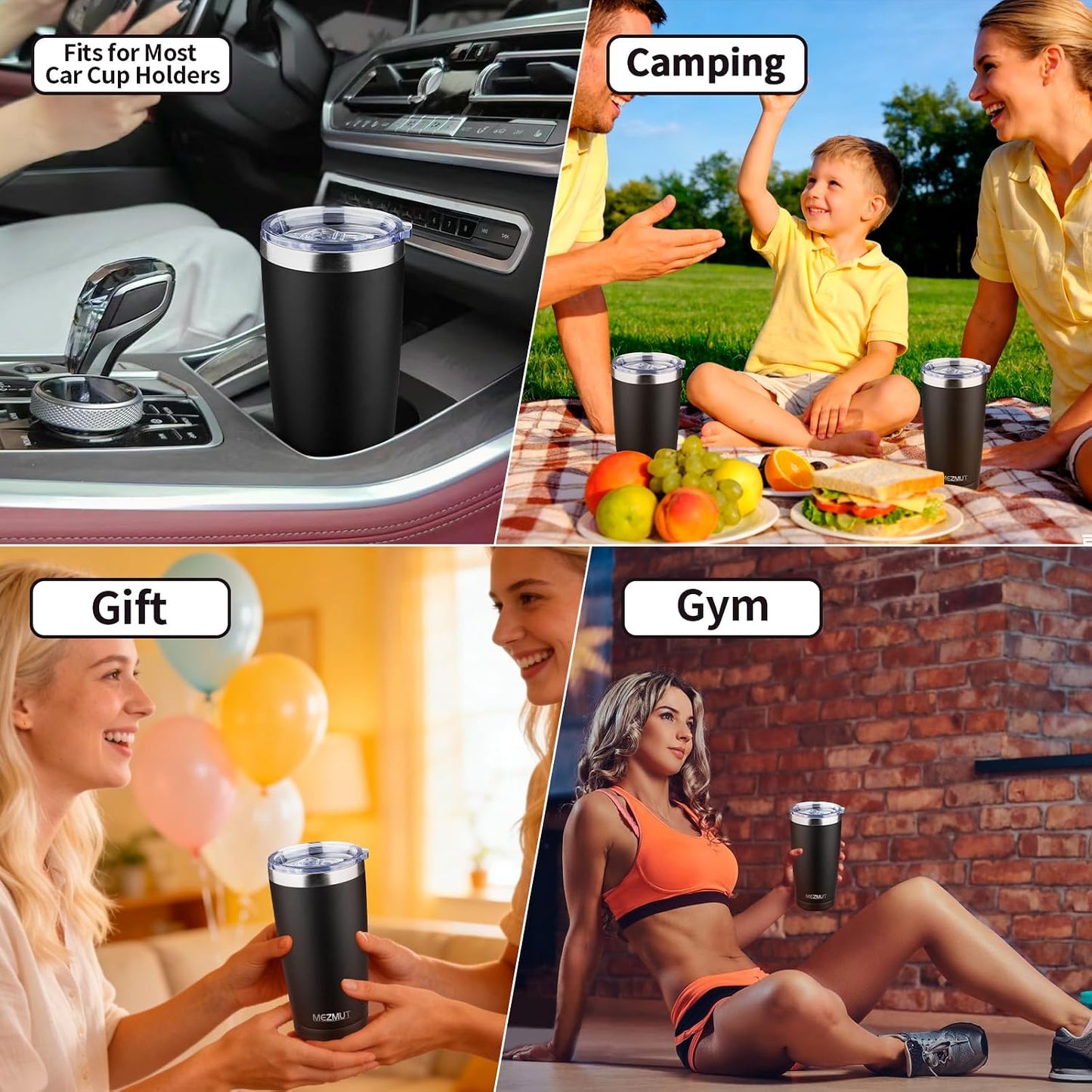 20oz Insulated Tumbler Cup Travel Coffee Mug with Lid Straw(Black,1) | 18/8 Stainless Steel Double Wall Vacuum Spill Proof Metal Insulated Tumbler with Daul Lid and Straw, Hot or Iced Coffee Cup
