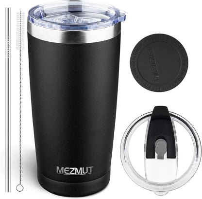 20oz Insulated Tumbler Cup Travel Coffee Mug with Lid Straw(Black,1) | 18/8 Stainless Steel Double Wall Vacuum Spill Proof Metal Insulated Tumbler with Daul Lid and Straw, Hot or Iced Coffee Cup