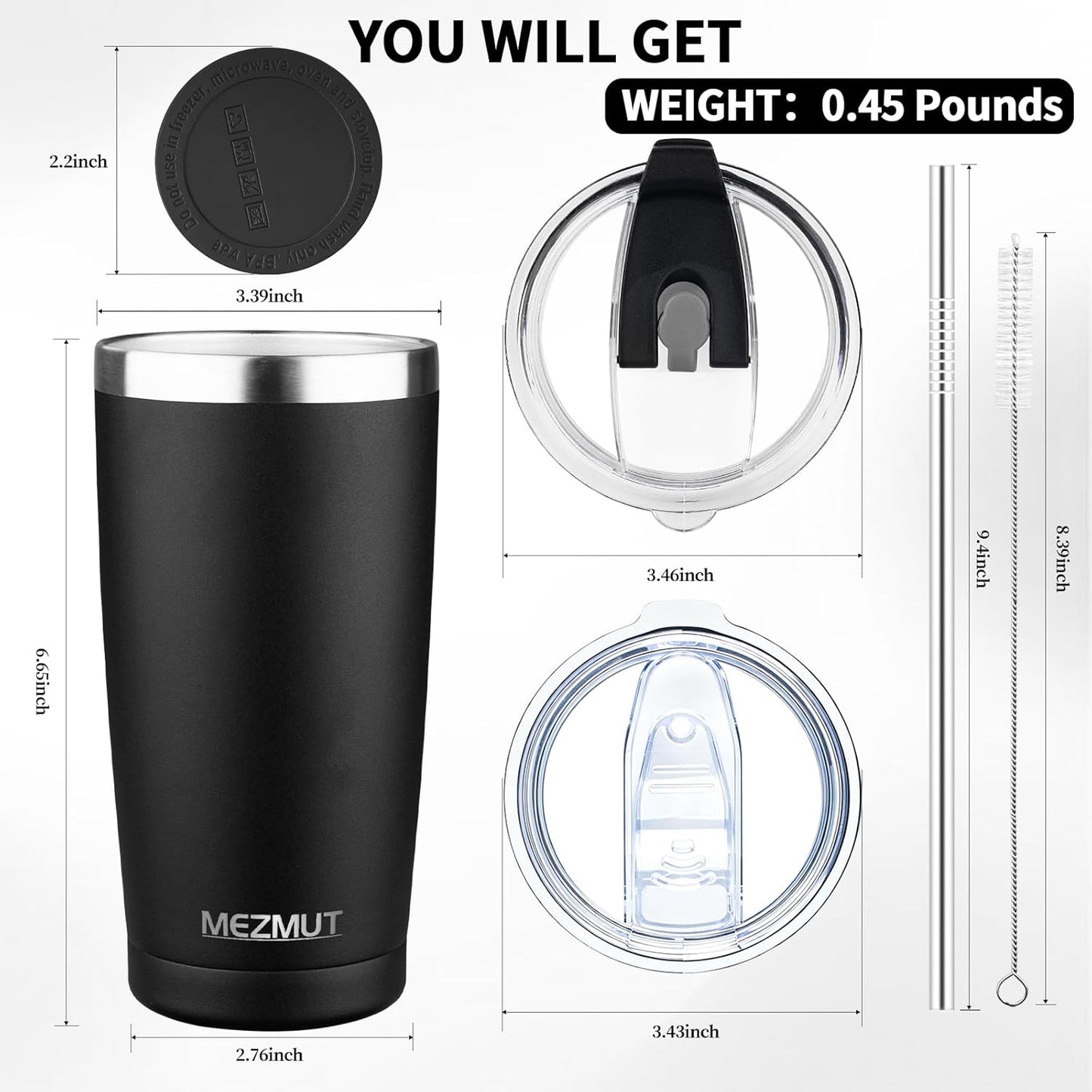 20oz Insulated Tumbler Cup Travel Coffee Mug with Lid Straw(Black,1) | 18/8 Stainless Steel Double Wall Vacuum Spill Proof Metal Insulated Tumbler with Daul Lid and Straw, Hot or Iced Coffee Cup