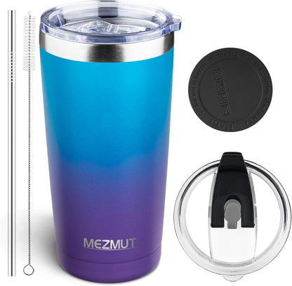 20oz Insulated Tumbler Cup Travel Coffee Mug with Lid Straw(Black,1) | 18/8 Stainless Steel Double Wall Vacuum Spill Proof Metal Insulated Tumbler with Daul Lid and Straw, Hot or Iced Coffee Cup